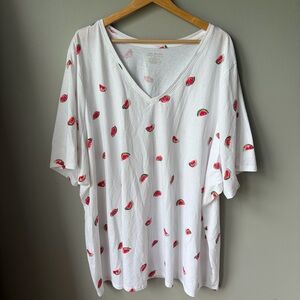 Lane Bryant White Watermelon V Neck T Shirt Plus Size Women Sz 34/36 Soft Cotton
